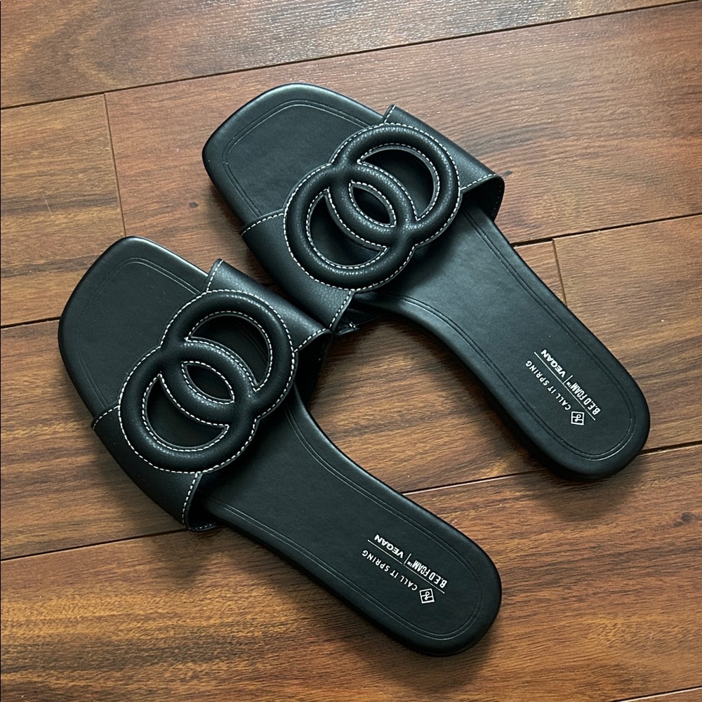 Call It Spring Black Slide Sandals